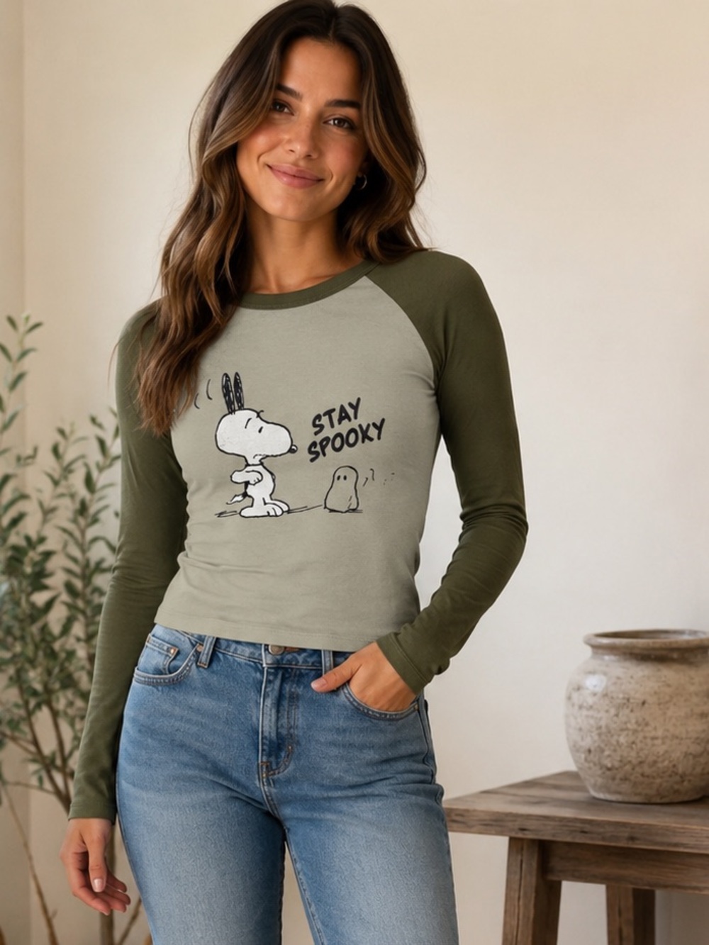 NWT Peanuts Snoopy 'Stay Spooky' Long-Sleeve Raglan Tee